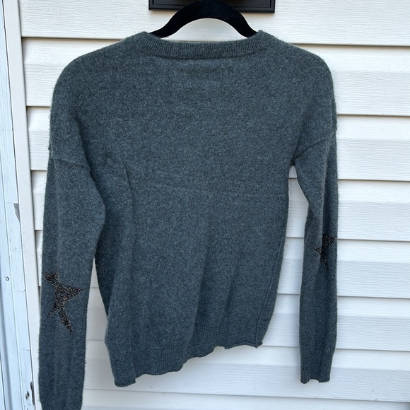 ZADIG & VOLTAIRE LADIES GRAY CASHMERE CICI PATCH METALLIC ELBOW STARS-XS - Picture 9 of 14